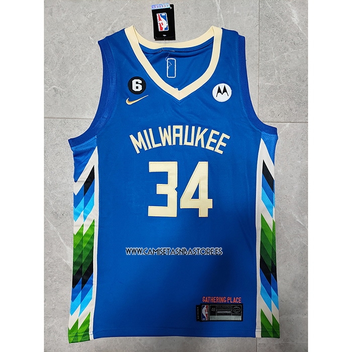 Giannis Antetokounmpo NO 34 Camiseta Milwaukee Bucks Ciudad 2022-23 Azul